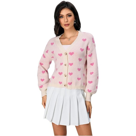 Women's Knit Cardigan Long Sleeve Button V Neck Fall Outfit Light Pink Small
